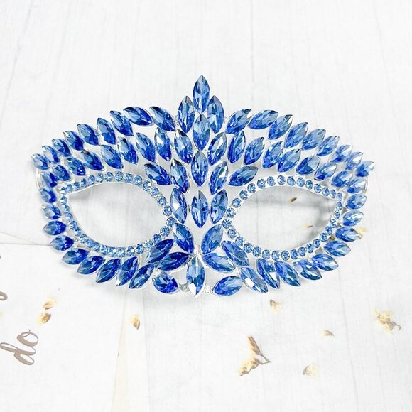 Handmade masquerade mask, Blue crystal mask, Wedding party mask, Masquerade ball - Picture 1 of 6